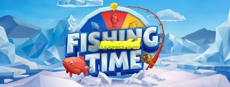 Tampilan antarmuka game Fishing Time dari BGaming dengan tema memancing di es